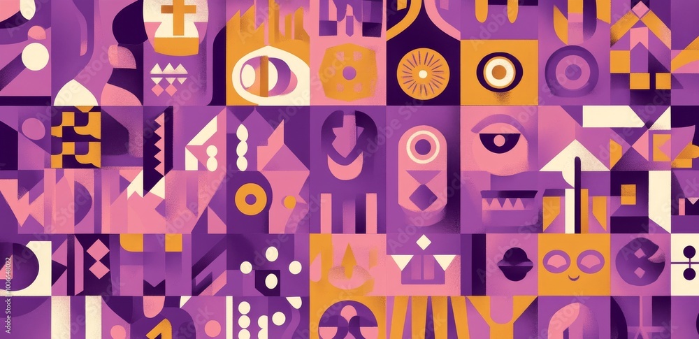 The artwork is an abstract art graphic illustration with ten different people interacting together. A large group of people are sketching graffiti together on the wall. The artwork is an abstract art graphic illustration with ten different people interacting together. A large group of people are sketching graffiti together on the wall.