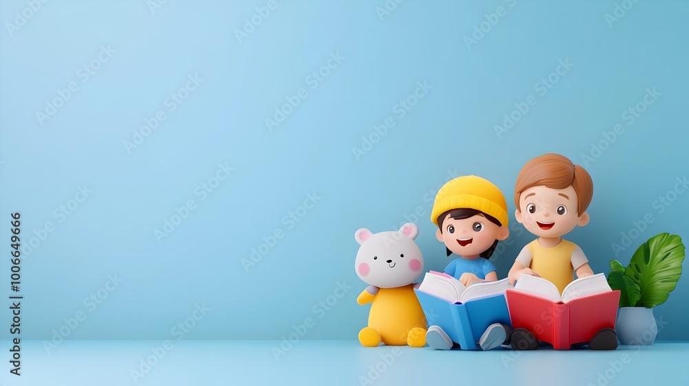 Diverse Children Sharing Books and Knowledge in Friendly Education Scene Diverse Children Sharing Books and Knowledge in Friendly Education Scene