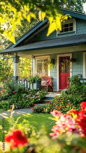 Wallpaper Mural Charming house with a welcoming porch surrounded by vibrant flowers, showcasing the beauty of outdoor living. Torontodigital.ca