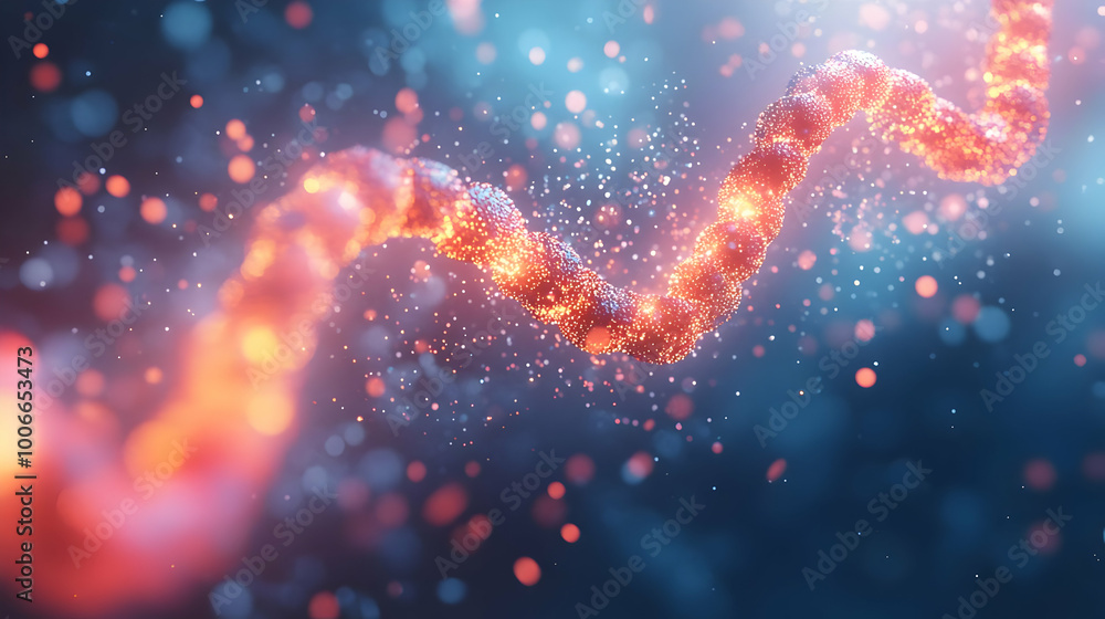 3D Abstract DNA Strand with Bokeh Lights: Growth & Innovation Symbol for Technology and Biotech Business Concepts, Ideal for Banner Ads 3D Abstract DNA Strand with Bokeh Lights: Growth & Innovation Symbol for Technology and Biotech Business Concepts, Ideal for Banner Ads