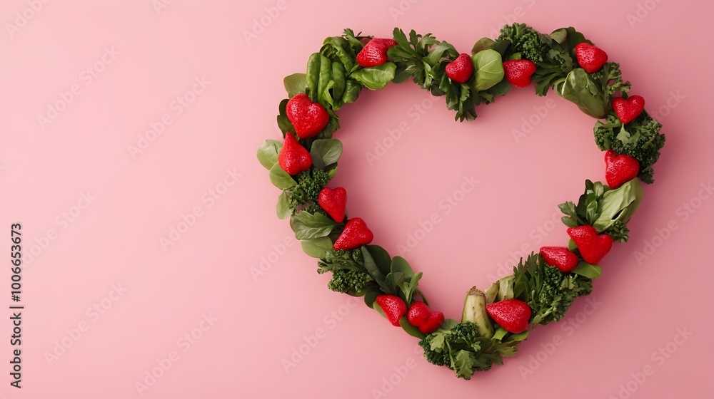 Organic food arrangement in heart shape promoting healthy eating 3D Organic food arrangement in heart shape promoting healthy eating 3D