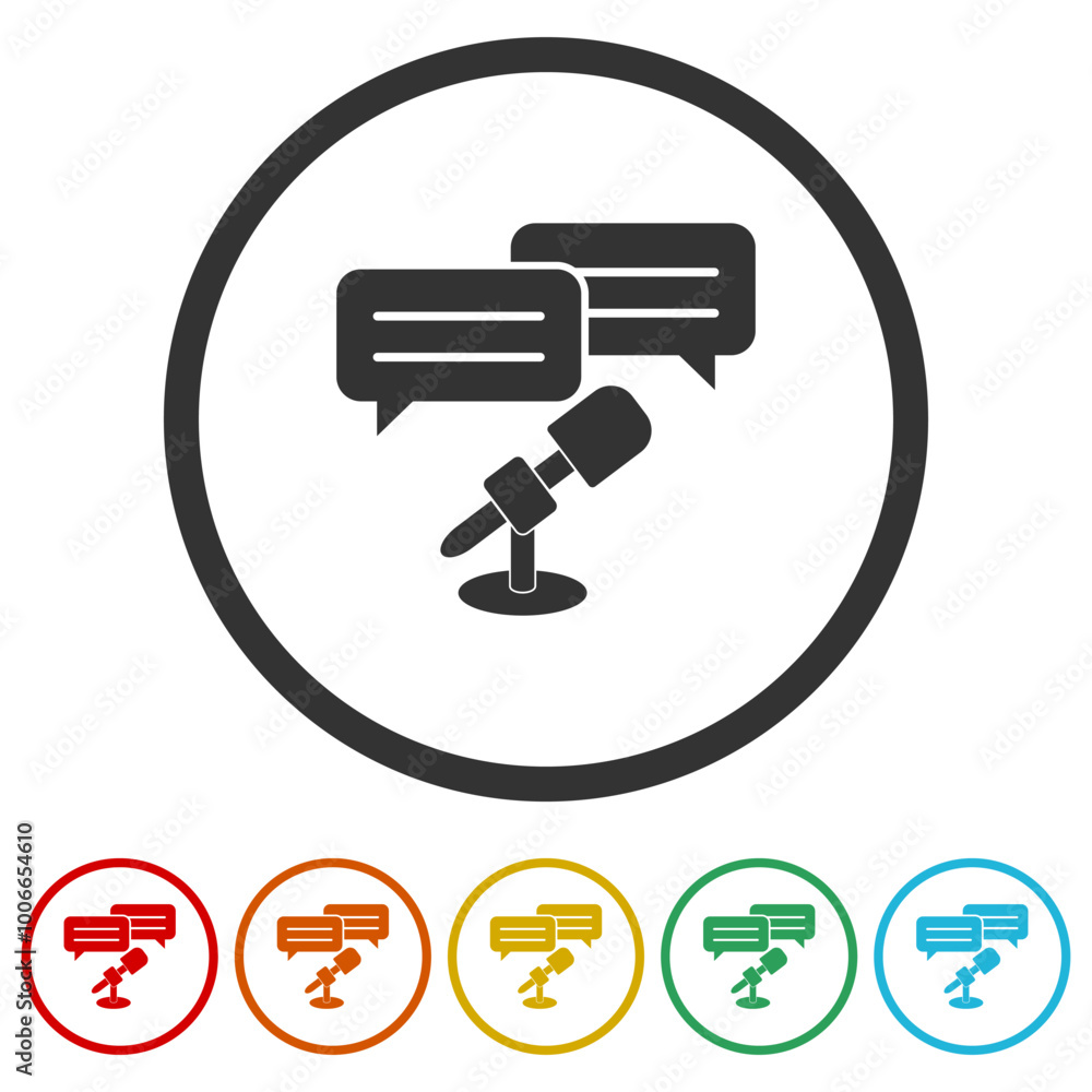 Interview icon. Microphone sign. Set icons in color circle buttons Interview icon. Microphone sign. Set icons in color circle buttons