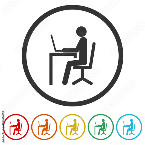 Office worker icon. Set icons in color circle buttons