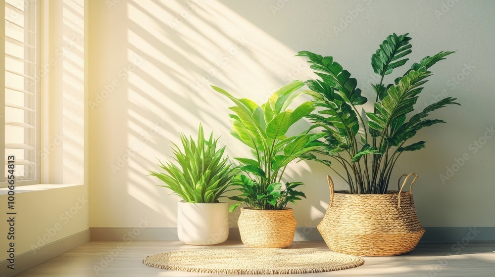 Bright Indoor Arrangement of Houseplants by a Window Bright Indoor Arrangement of Houseplants by a Window