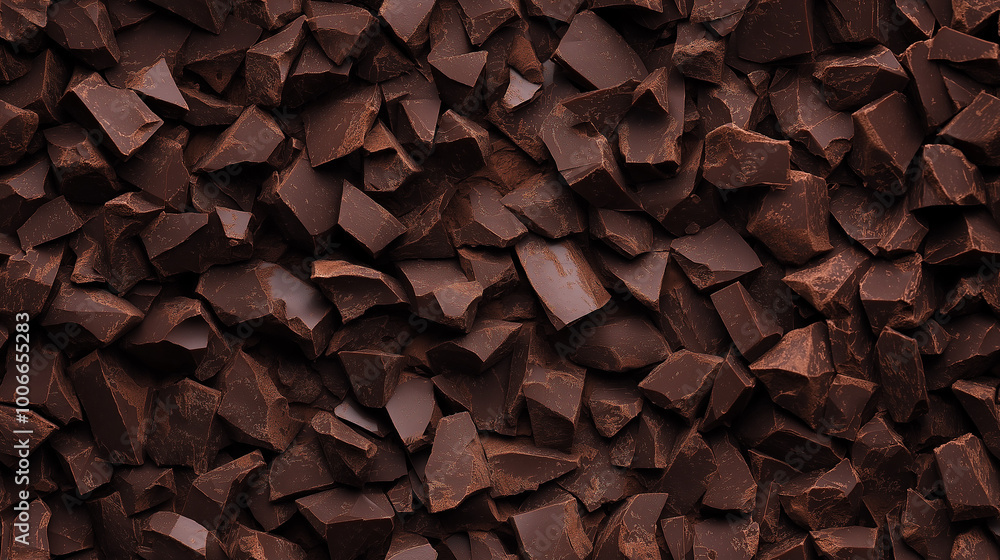 a close-up, top-down view of diced coffee chocolate pieces spread across the entire frame, filling the image with its dark brown color and smooth texture in irregular pieces a close-up, top-down view of diced coffee chocolate pieces spread across the entire frame, filling the image with its dark brown color and smooth texture in irregular pieces