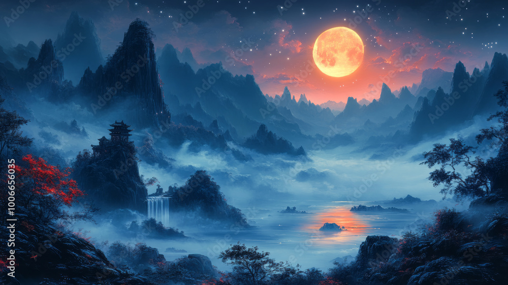 Traditional Chinese ink landscape painting, Traditional Chinese ink landscape painting,
