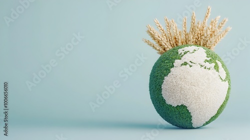 Global Food Abundance A 3D of the Earth Enveloped in Wheat and Rice