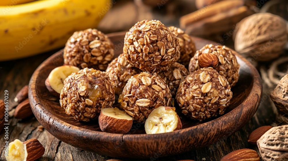 Delicious Homemade Energy Bites with Oats, Nuts, and Banana - A Healthy Snack Option Delicious Homemade Energy Bites with Oats, Nuts, and Banana - A Healthy Snack Option