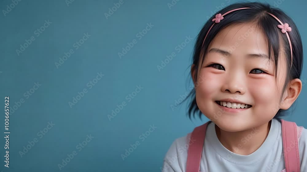Aging Female Asian With a Joyful Expression Against a Blue Background Generative AI Aging Female Asian With a Joyful Expression Against a Blue Background Generative AI