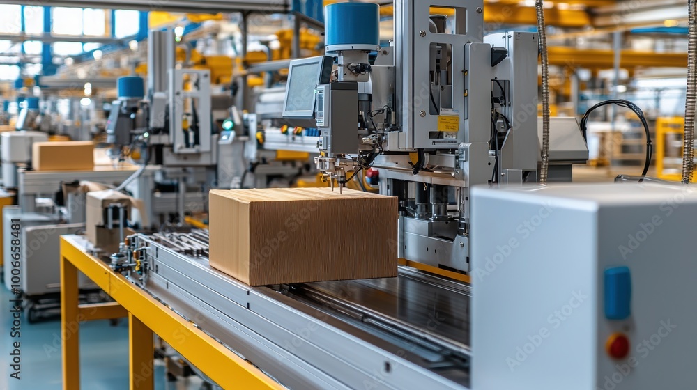 Fototapeta premium An automated conveyor system in a modern warehouse, efficiently transporting packages for sorting and distribution.