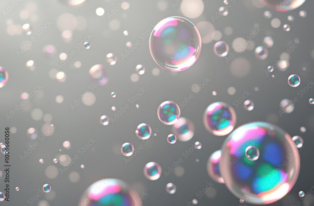 Naklejka premium Macro close up of soap bubbles. Transparent drops liquid bubbles molecules. Colorful Abstract Background.