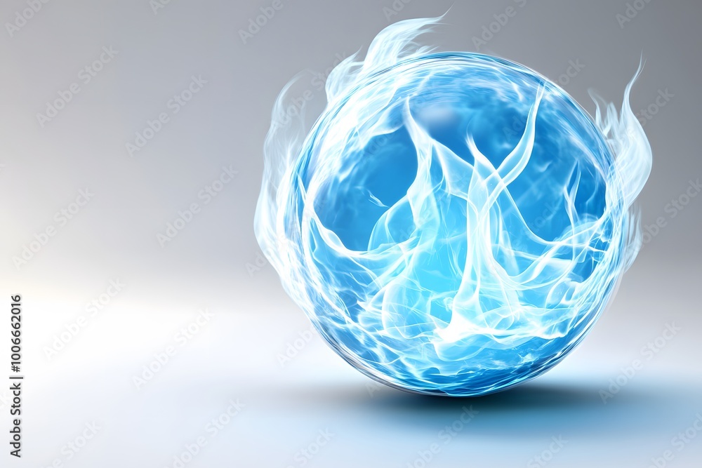 Blue fireball icon, white background, fantasy Blue fireball icon, white background, fantasy