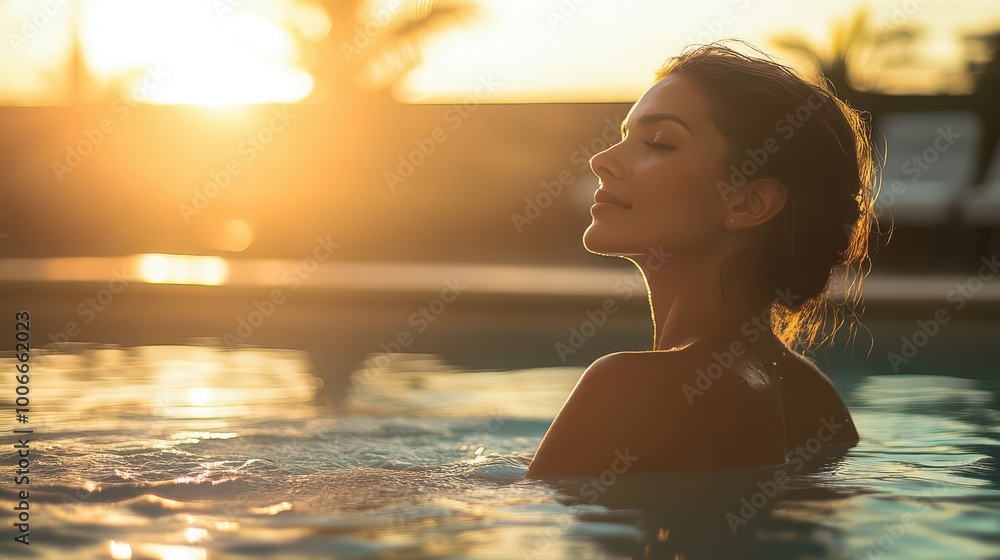 Serenity at Sunset: A Tranquil Moment by the Pool Serenity at Sunset: A Tranquil Moment by the Pool