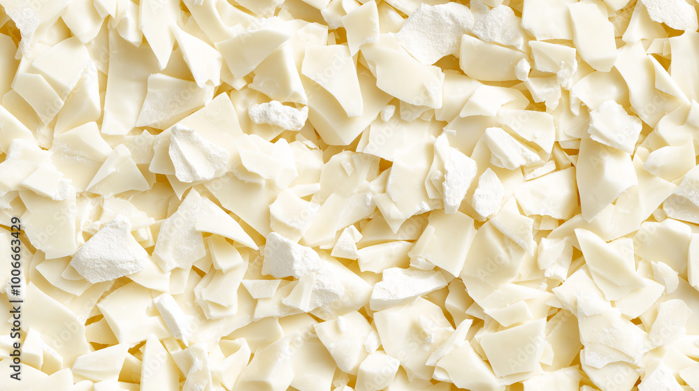 a close-up, top-down view of diced white chocolate flakes spread across the entire frame, filling the image with its creamy white color and delicate texture in irregular pieces a close-up, top-down view of diced white chocolate flakes spread across the entire frame, filling the image with its creamy white color and delicate texture in irregular pieces