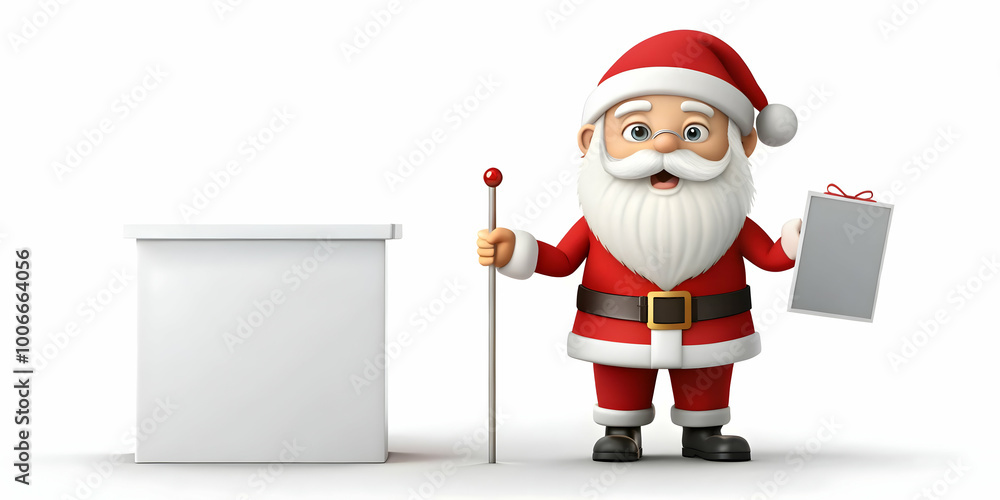 3D Santa Holding Customizable Sign on Podium - Holiday Message Vector Icon, Isolated on Clean White Background for Easy Integration 3D Santa Holding Customizable Sign on Podium - Holiday Message Vector Icon, Isolated on Clean White Background for Easy Integration