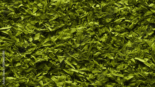 a close-up, top-down view of shredded matcha chocolate spread across the entire frame, filling the image with its green-tinted brown color and smooth texture in thin, irregular shreds photo