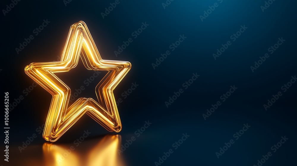 Fototapeta premium Glowing gold star on a dark gradient background symbolizing a top rating with a clean minimalist design