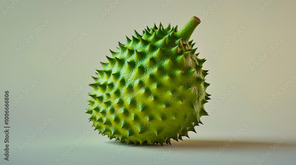 Whole soursop fruit, showcasing its spiky green exterior and unique shape. Whole soursop fruit, showcasing its spiky green exterior and unique shape.