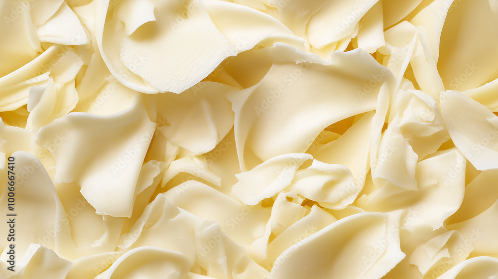 a close-up, top-down view of white chocolate curls spread across the entire frame, filling the image with their creamy white color and delicate, airy shapes a close-up, top-down view of white chocolate curls spread across the entire frame, filling the image with their creamy white color and delicate, airy shapes
