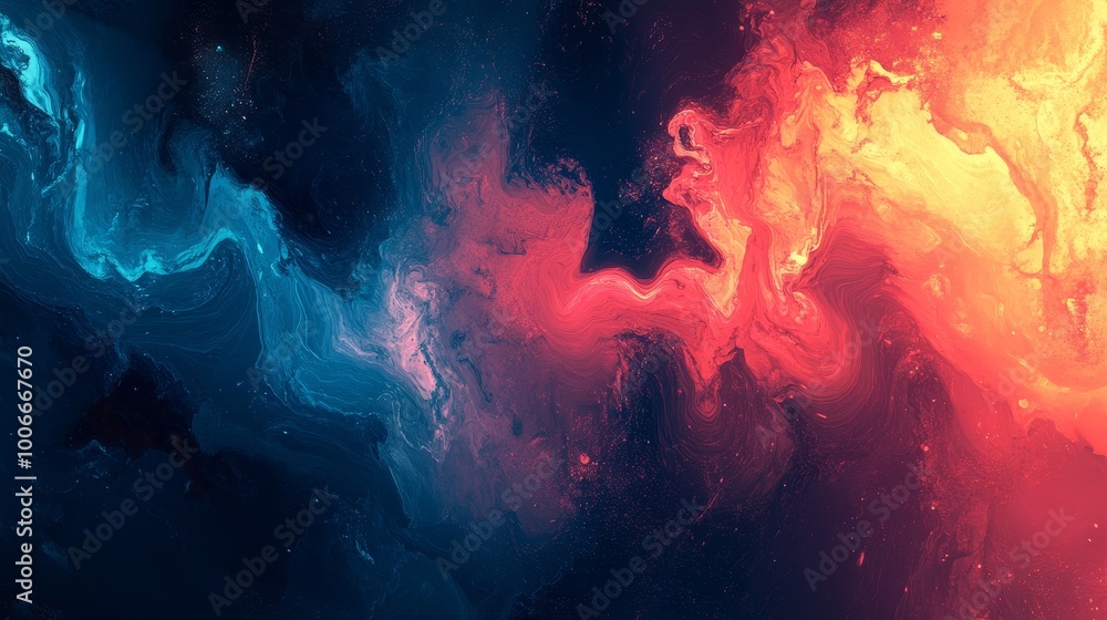Fototapeta premium A mesmerizing abstract artwork featuring dynamic swirls of vibrant orange and blue, creating a cosmic energy flow effect.