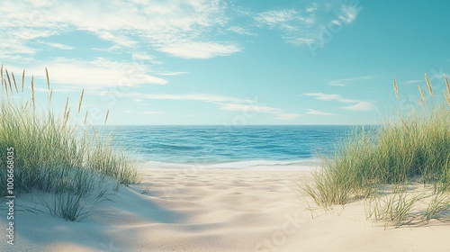 Wallpaper Mural Serene Beach Landscape with Gentle Waves and Grass Torontodigital.ca