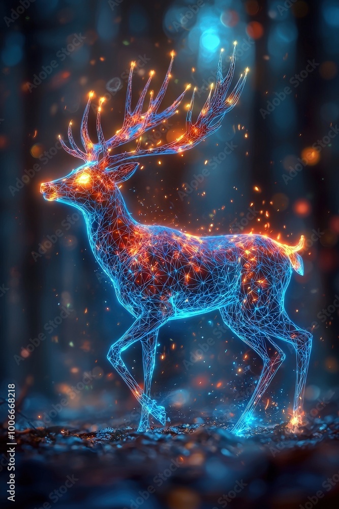 Glowing Digital Deer in a Mystical Forest Glowing Digital Deer in a Mystical Forest