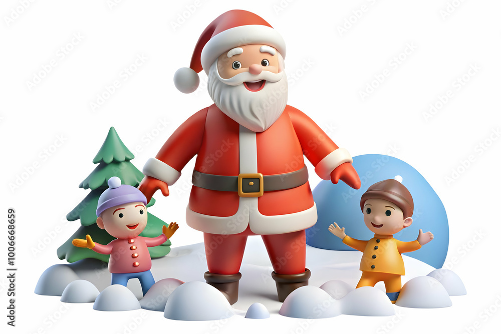 Flat Santa Playing in the Snow with Children - Joyful Winter Scene Illustration Capturing Fun and Laughter in a Lively Holiday Atmosphere Flat Santa Playing in the Snow with Children - Joyful Winter Scene Illustration Capturing Fun and Laughter in a Lively Holiday Atmosphere