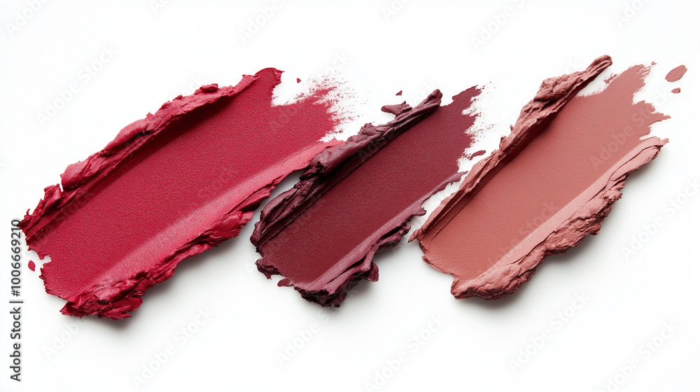 a single, elegant arrangement of three swatches: crimson red and two shades of complementary colors on a white background a single, elegant arrangement of three swatches: crimson red and two shades of complementary colors on a white background