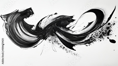 A powerful black and white brushstroke resembling a wave, capturing movement and energy in a dynamic artistic expression.