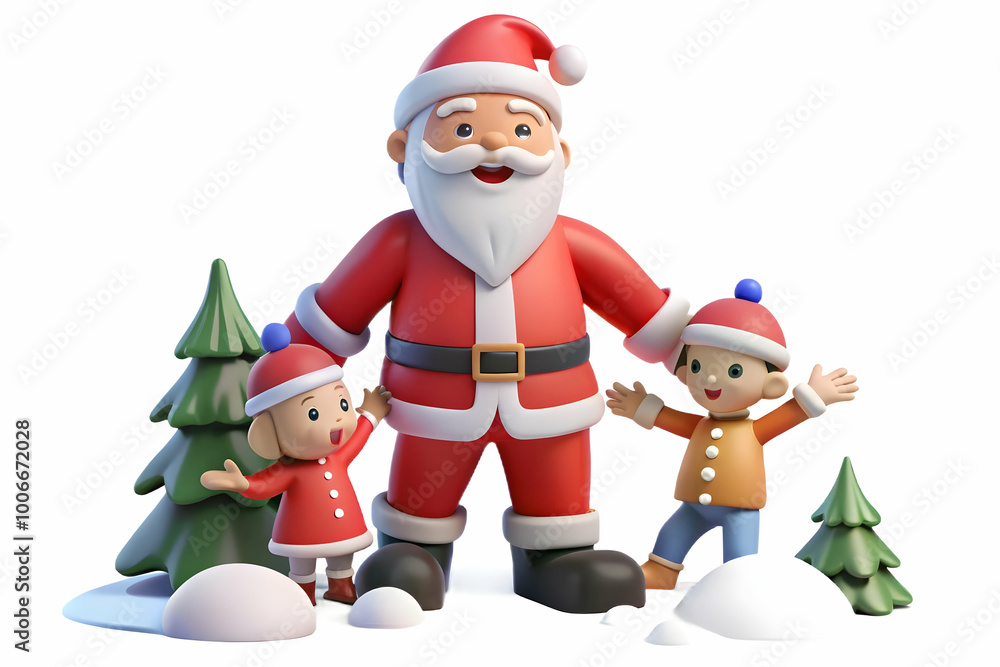 Joyful Flat Santa Playing in the Snow with Children � Lively Winter Scene Illustration for Holiday Cheer Joyful Flat Santa Playing in the Snow with Children � Lively Winter Scene Illustration for Holiday Cheer