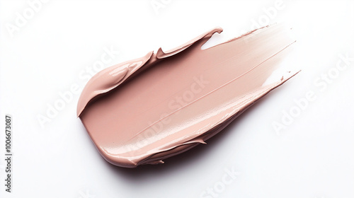 a single, elegant swatch of blush pink liquid foundation on a white background, with soft color gradients and a natural, subtle glow to highlight the creamy and smooth texture of the makeup