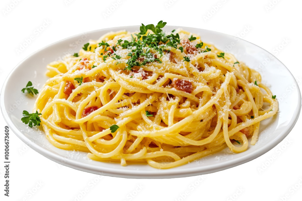 Pasta Carbonara in a plate on a transparent background Pasta Carbonara in a plate on a transparent background