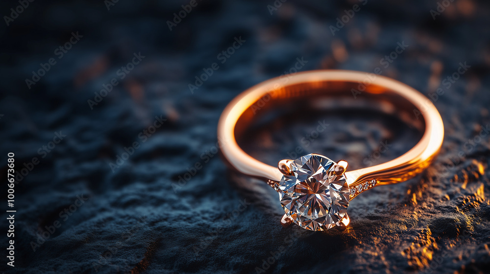 A sparkling diamond ring on a dark, textured background. A sparkling diamond ring on a dark, textured background.