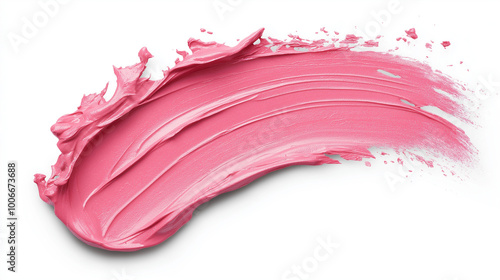 a single, elegant swatch of bubblegum pink lipstick on white background, with soft color gradients and subtle sheen to highlight the texture and glossiness of lip makeup