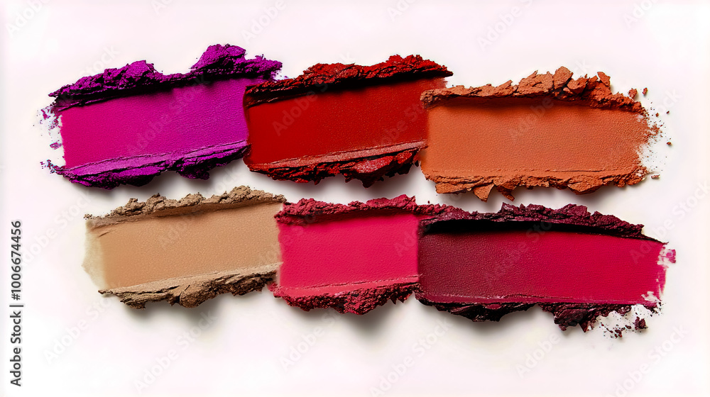 A product swatch of five different lipstick shades, showcasing both glossy and matte textures. A product swatch of five different lipstick shades, showcasing both glossy and matte textures.