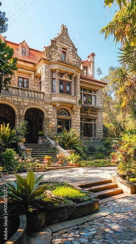 Wallpaper Mural Grand mansion surrounded by lush gardens, showcasing stunning architecture and ornate details under a clear blue sky. Torontodigital.ca