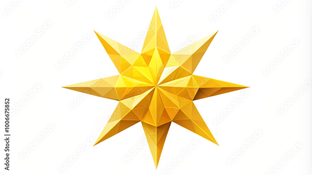 golden star with geometric design, featuring sharp points and three dimensional appearance, symbolizes brightness and celebration. This striking icon is perfect for festive themes golden star with geometric design, featuring sharp points and three dimensional appearance, symbolizes brightness and celebration. This striking icon is perfect for festive themes
