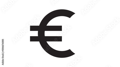 The Euro currency symbol featuring two horizontal lines is displayed in black vector format isolated on a white surface.