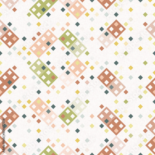 Simple glitch geometric seamless abstract pattern with playful woven summer color. Bright whimsical gender neutral bold irregular shape textile Cotton effect background. 