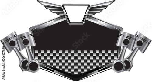 racing shields with engine pistons