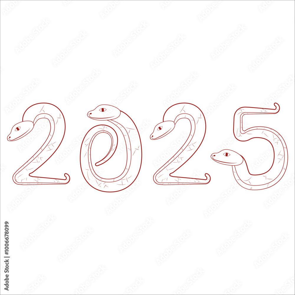 Fototapeta premium Chinese 2025 Contour New Year Numeric. Zodiac Asia Silhouette Snake