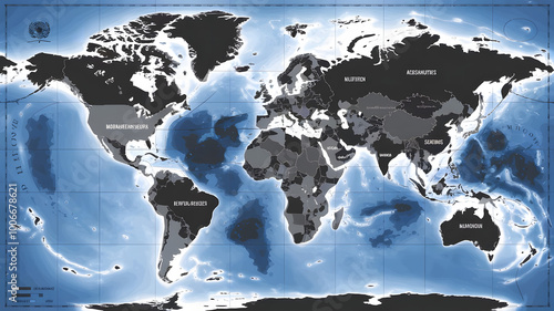 A detailed map of the world with key locations of UN headquarters and missions marked, symbolizing the organization's global reach. (indicates United Nations Day).
