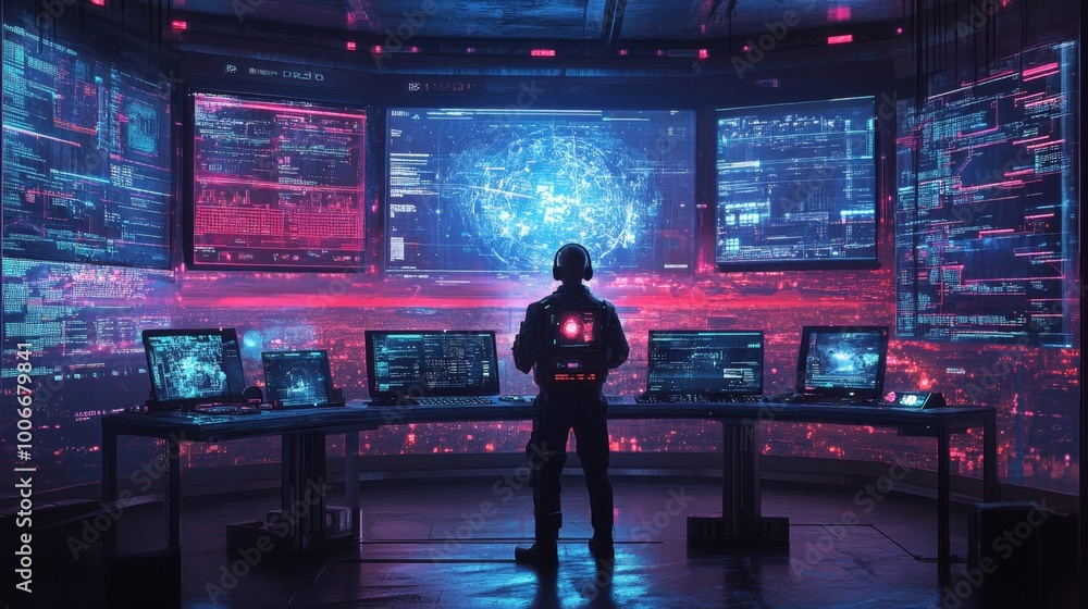Hacker in Control Room. Hacker in Control Room.