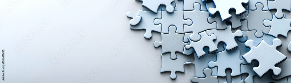 Glossy White Background with Puzzle Pieces Creating Unity Symbol - Ideal Stock Photo for Business Compromise, Teamwork, and Collaboration Concepts Glossy White Background with Puzzle Pieces Creating Unity Symbol - Ideal Stock Photo for Business Compromise, Teamwork, and Collaboration Concepts