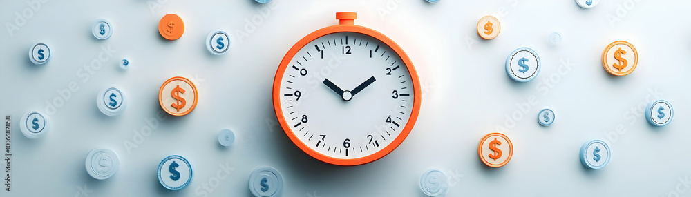 Vector Illustration of Clock and Dollar Sign Icons Symbolizing Time Management in Financial Planning � Perfect for Infographics and Presentations Vector Illustration of Clock and Dollar Sign Icons Symbolizing Time Management in Financial Planning � Perfect for Infographics and Presentations