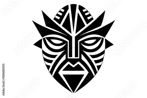 Intricate Tribal Mask with Bold Patterns Vector Illustration