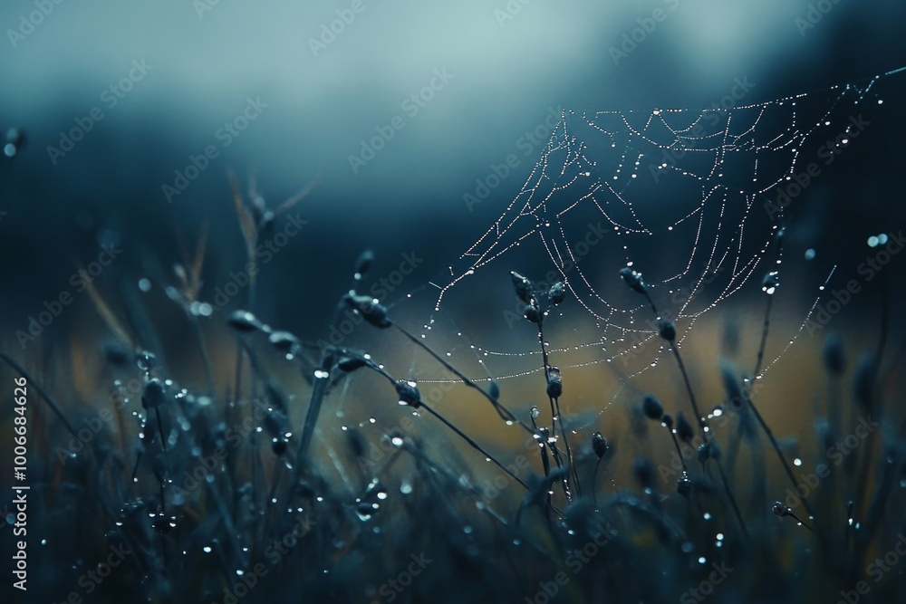 © Roman - Morning dew on spider web in serene meadow at dawn