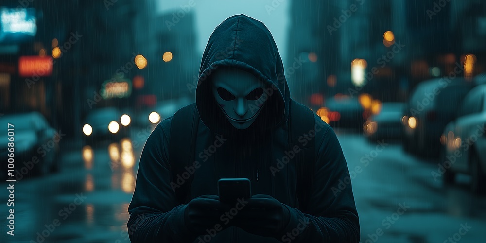 Neon-Lit Hacker: Hooded Silhouette Operating Smartphone in Rainy Night Scene
ネオンに照らされたハッカー:雨の夜景でスマートフォンを操作するフード姿のシルエット。.Generative AI Neon-Lit Hacker: Hooded Silhouette Operating Smartphone in Rainy Night Scene
ネオンに照らされたハッカー:雨の夜景でスマートフォンを操作するフード姿のシルエット。.Generative AI