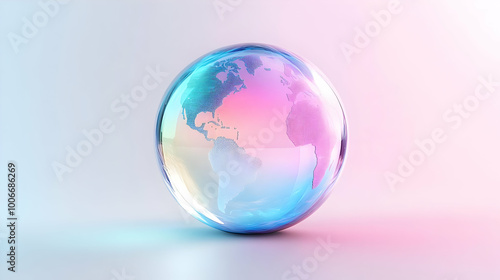 3D Glossy Holographic Globe on White Background: Elegant Global Business Concept with Ample Copy Space for International Financial Campaigns and Leadership