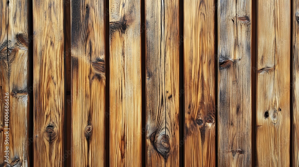 Naklejka premium Wall made of wood. Wooden panels made from slats. Texture of vertical timber lines. Modern interior design from planks. Decorative surface for the construction of fences and facades.